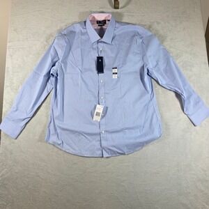 Original Penguin Dress Shirt Men 17.5 34/35 Slim Fit Blue Striped Cuff NWT